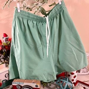 High waisted mint green sweat shorts- women athletic wear